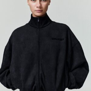 Womens Suede Fleece Vintage Track Jacket