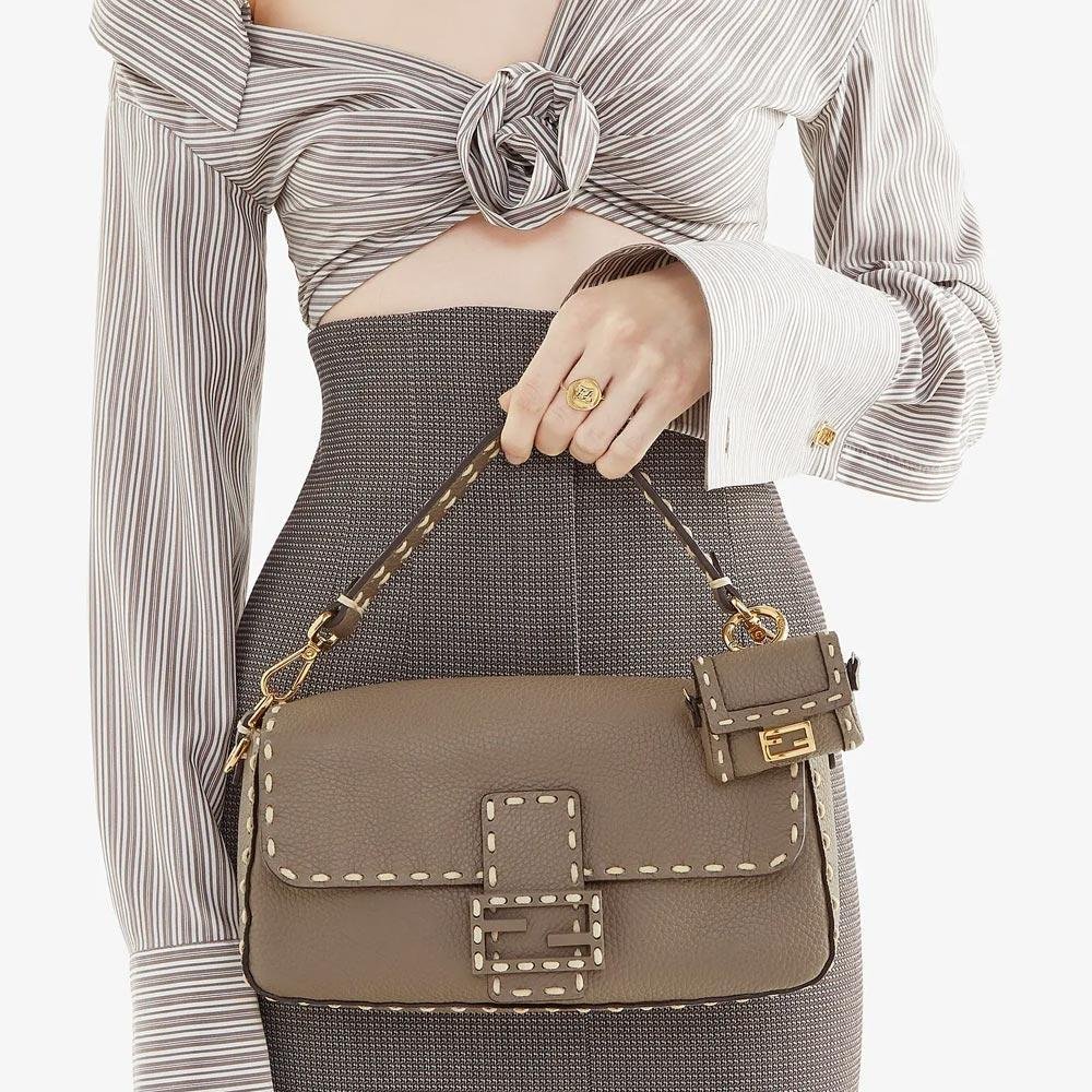 BAGUETTE Grey Full Grain Leather Bag - Image 8