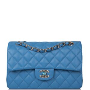 Chanel Blue Quilted Caviar Small Classic Double Flap Bag Light Gold Hardware