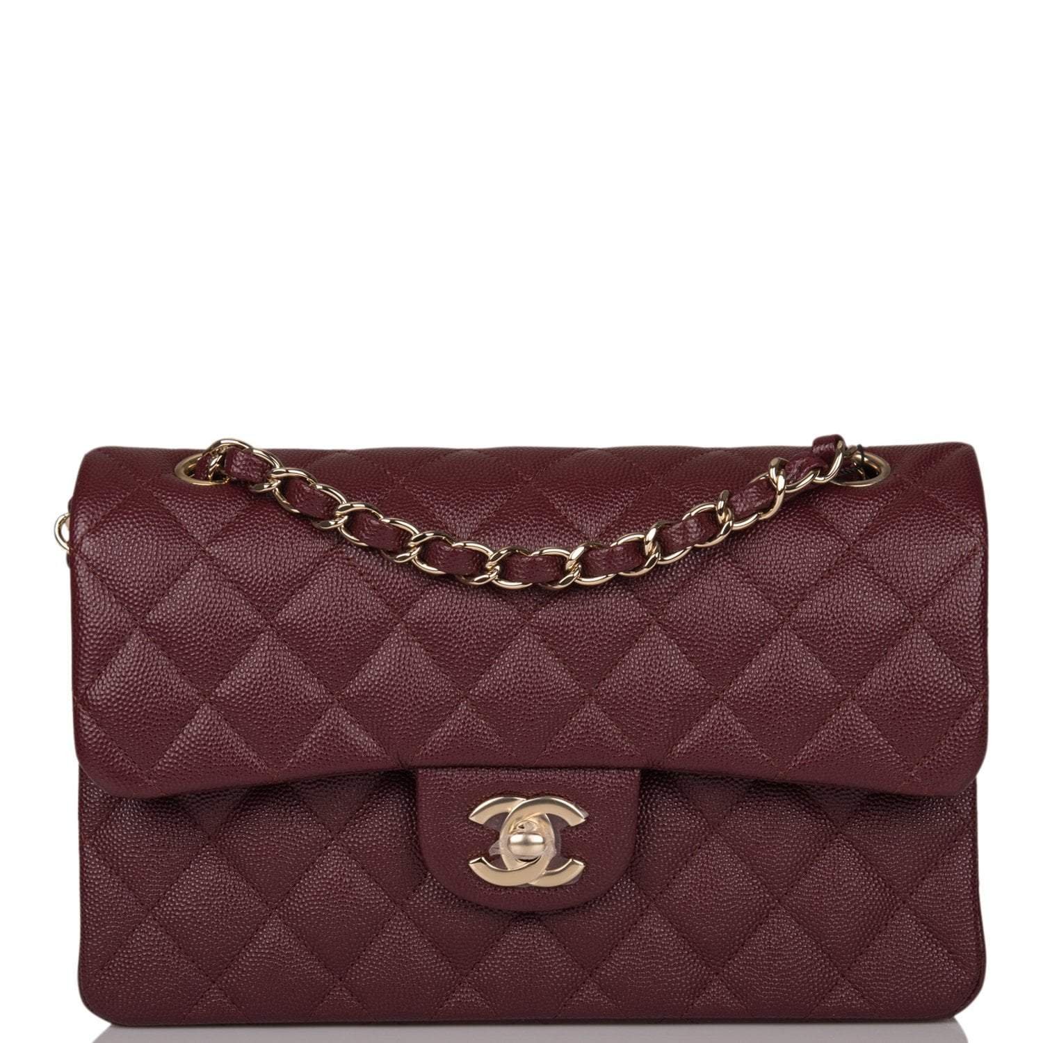 Chanel Burgundy Quilted Caviar Small Classic Double Flap Bag Light Gold Hardware - Image 2