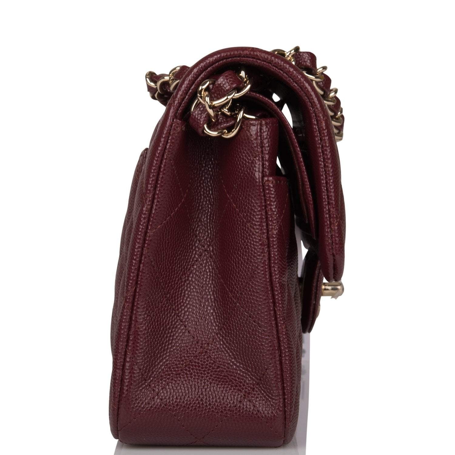 Chanel Burgundy Quilted Caviar Small Classic Double Flap Bag Light Gold Hardware - Image 10