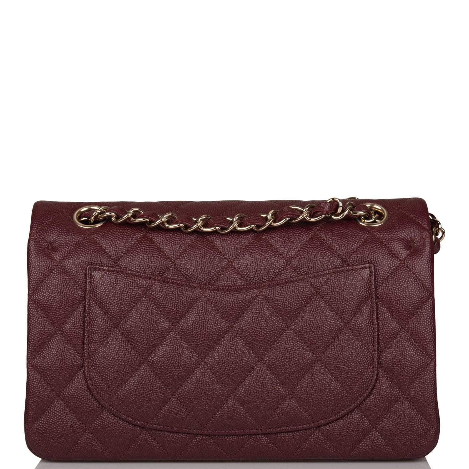Chanel Burgundy Quilted Caviar Small Classic Double Flap Bag Light Gold Hardware - Image 16