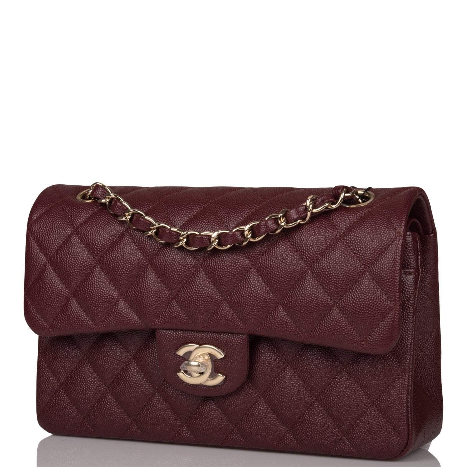 Chanel Burgundy Quilted Caviar Small Classic Double Flap Bag Light Gold Hardware - Image 21