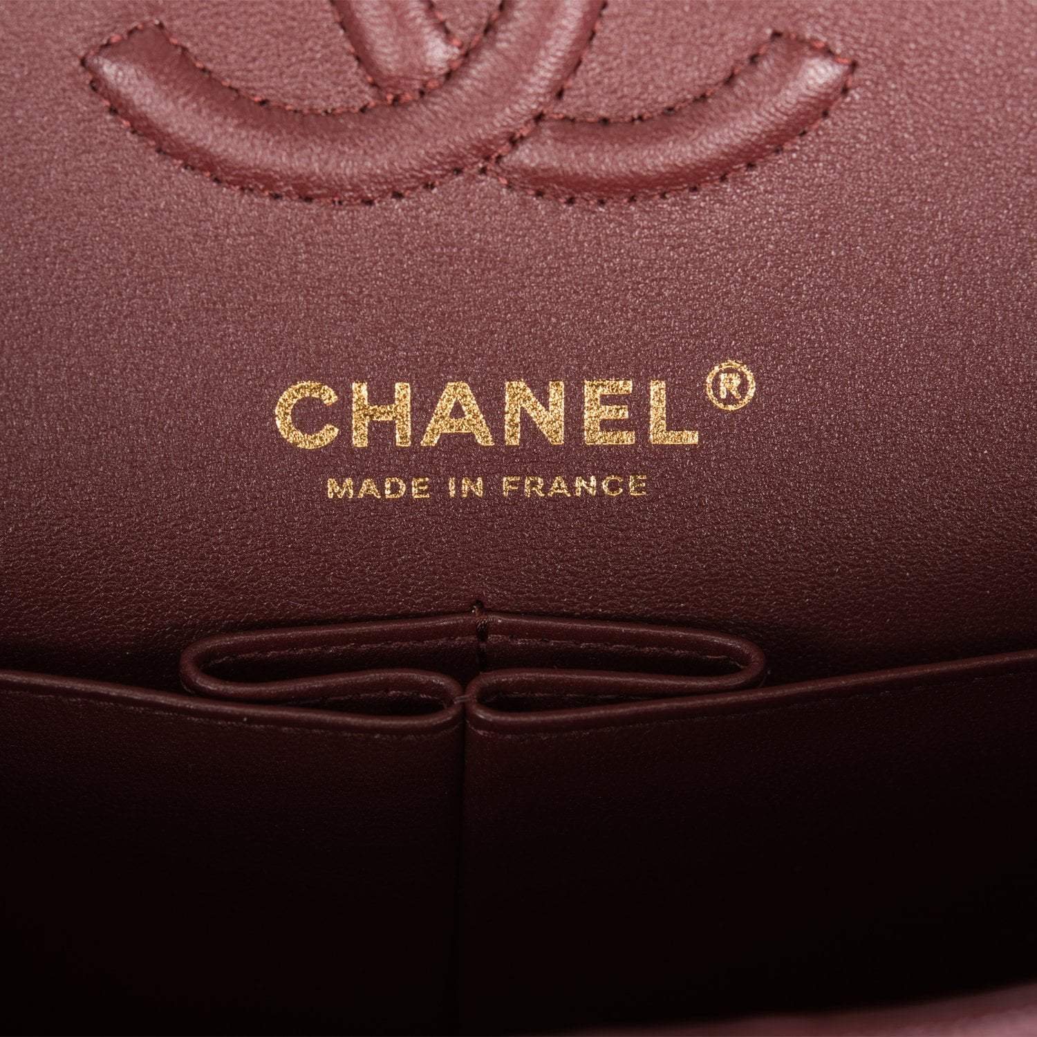 Chanel Burgundy Quilted Caviar Small Classic Double Flap Bag Light Gold Hardware - Image 26
