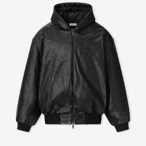 Leather Hooded Bomber Jacket