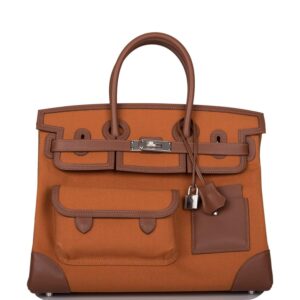 Hermes Marron Inde Swift and Gold Toile Canvas “Cargo” Birkin 35cm Palladium Hardware