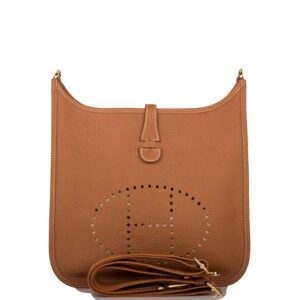 Hermes Gold Clemence Evelyne III PM Bag Gold Hardware