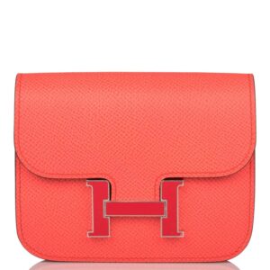 Hermes Rose Texas Epsom Constance Slim Wallet Palladium Hardware