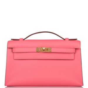 Hermes Rose Azalee Swift Mini Kelly Pochette Gold Hardware