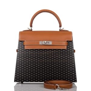 Hermes Fauve Barenia and Natural Wood “Kelly Wood” 22cm Palladium Hardware
