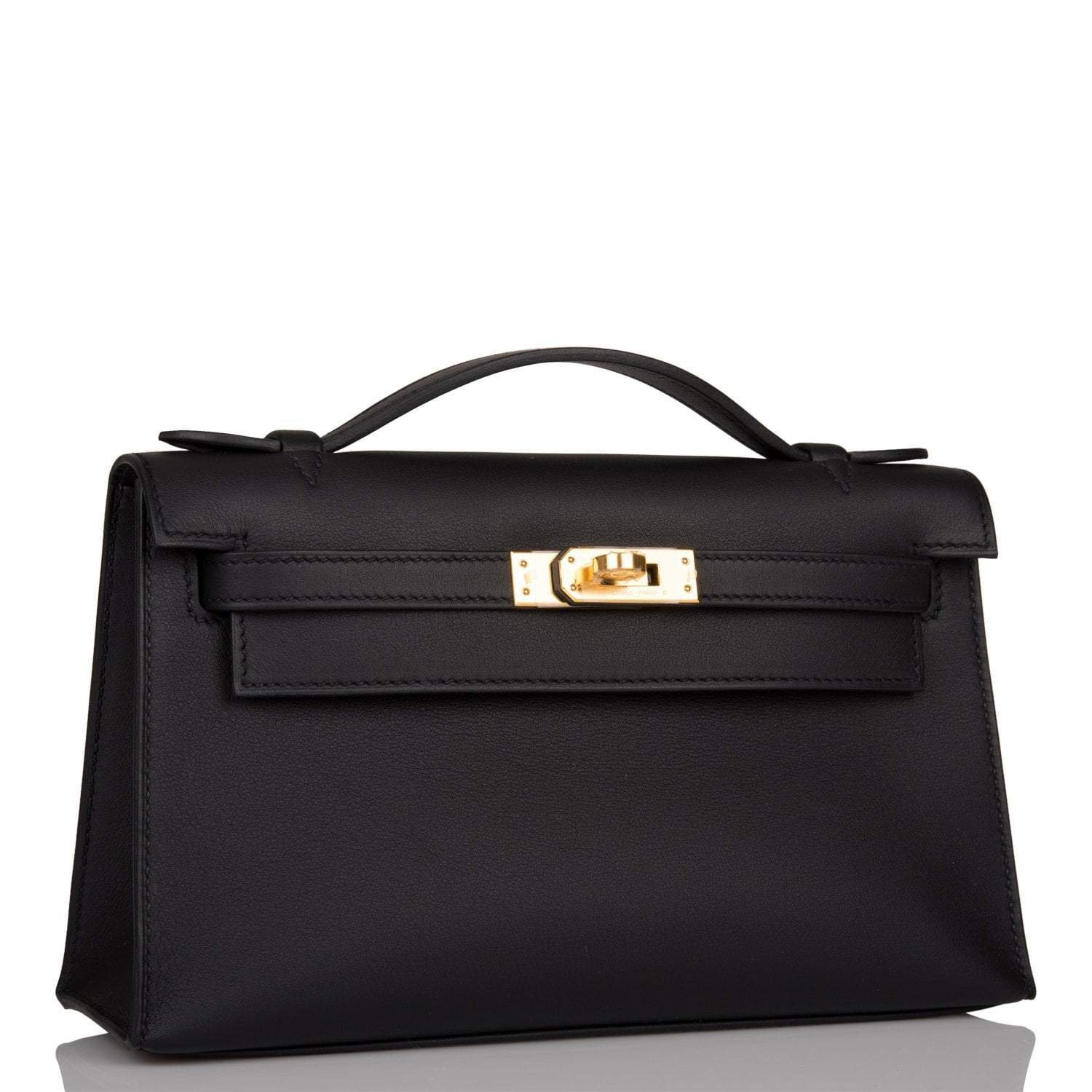 Hermes Kelly Pochette Black Swift Gold Hardware - Image 2