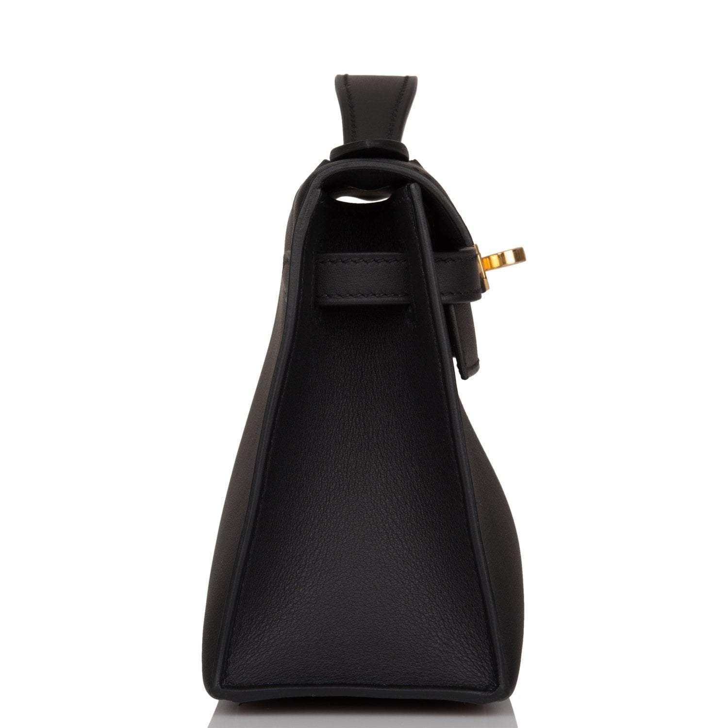Hermes Kelly Pochette Black Swift Gold Hardware - Image 3