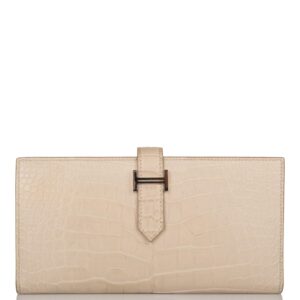 Hermes Beton Matte Alligator Bearn Wallet Palladium Hardware